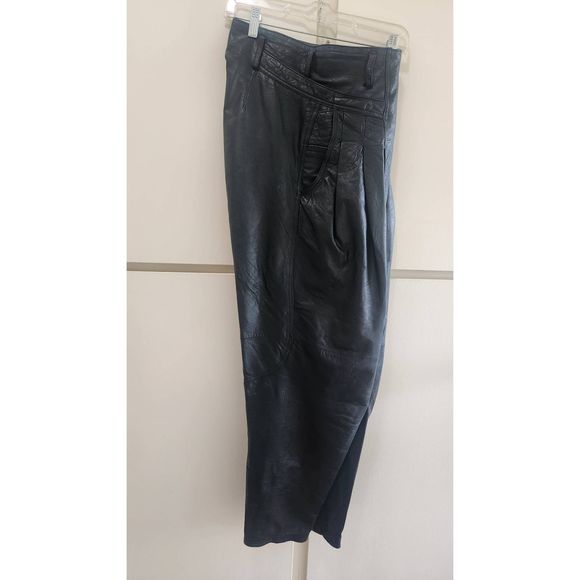 Z. Cavaricci Vintage Black Leather Pants, Iconic Silhouette, Pleats,  Pockets, - Picture 5 of 8